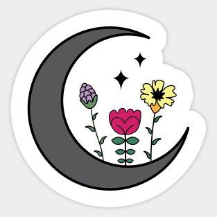 Crescent Moon Flower Magic, Witchy Floral Moon Phase Sticker